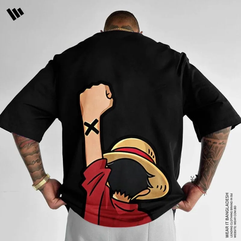 One Piece anime t-shirt featuring iconic Monkey D. Luffy pose, made of soft cotton, perfect for anime fans