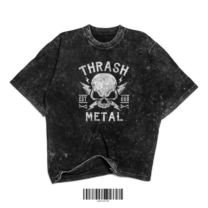Oversized Washed T-Shirt – Thrash Metal Skull - Image 1