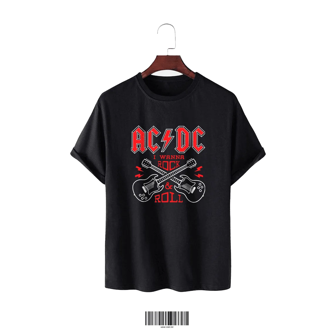 “I Wanna Rock & Roll” Black Cotton T-Shirt - Image 1