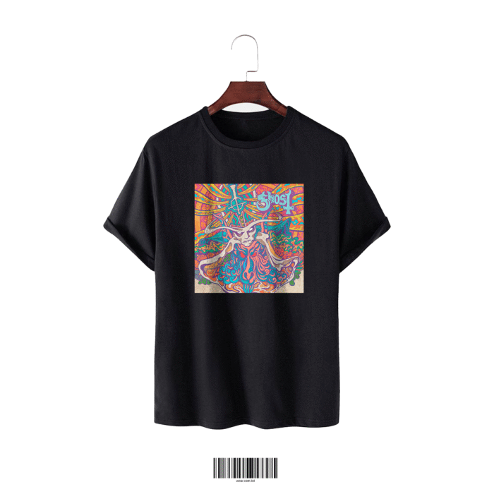 Black Cotton T-Shirt – Psychedelic Art Print - Image 1