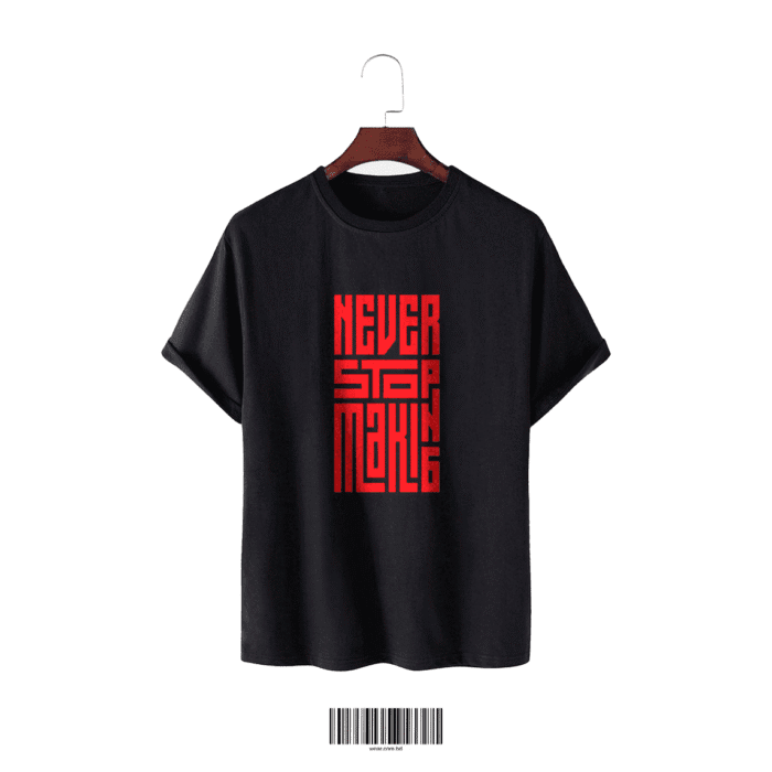 Black Cotton T-Shirt – “NEVER STOP MAKING” - Image 1