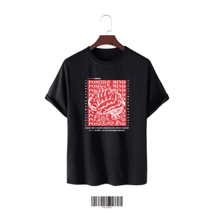 Black Cotton T-Shirt – “POSITIVE MIND”
