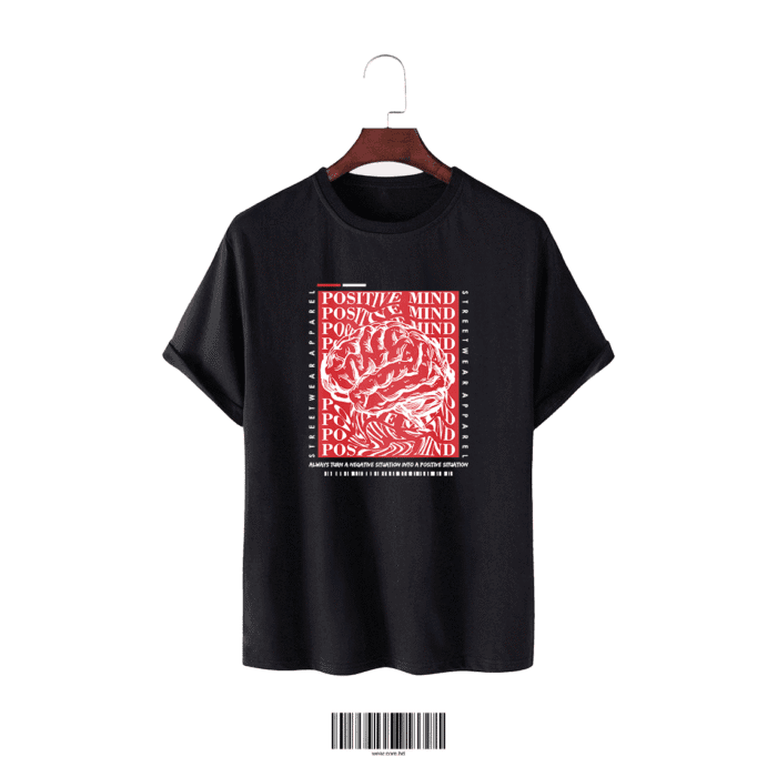 Black Cotton T-Shirt – “POSITIVE MIND” - Image 1