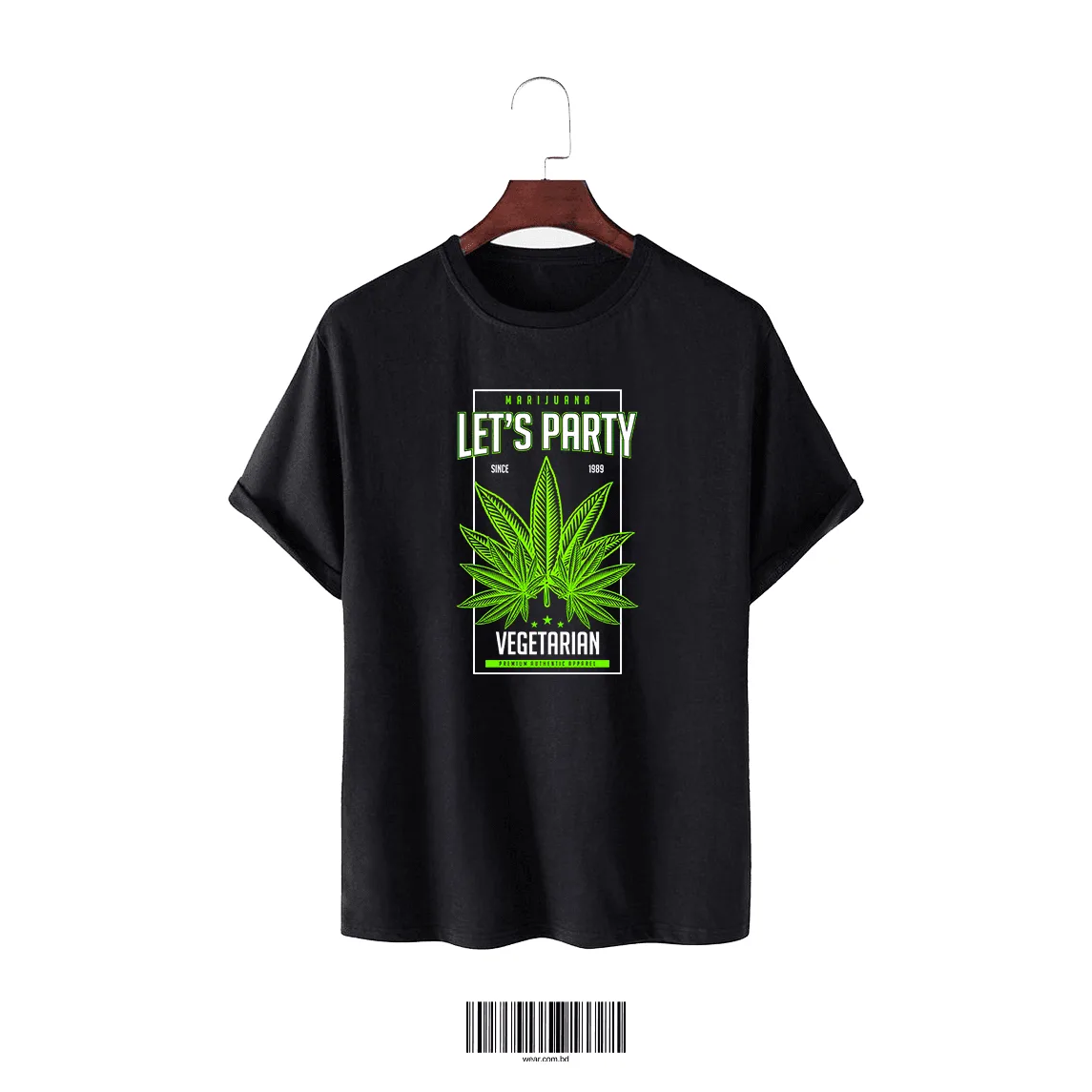 vegeterian Black Graphic T-Shirt – “LET’S PARTY” - Image 1