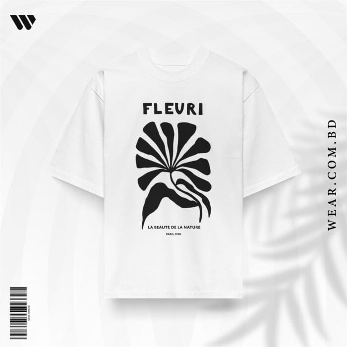 FLEURI Floral Art T-Shirt – Minimalist White - Image 1