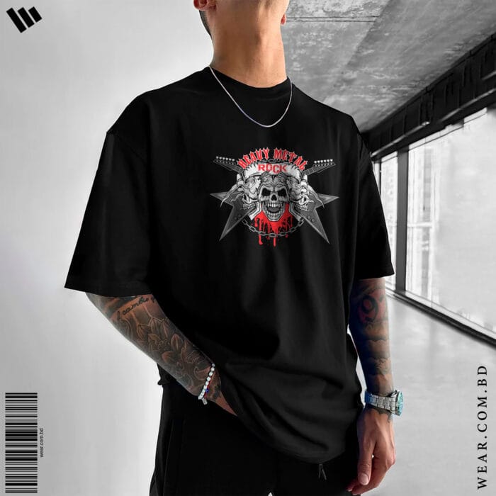 Heavy Metal Skull Rock T-Shirt – Black Oversized - Image 1