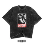 MEOW Cat Graphic Washed T-Shirt – Vintage Black