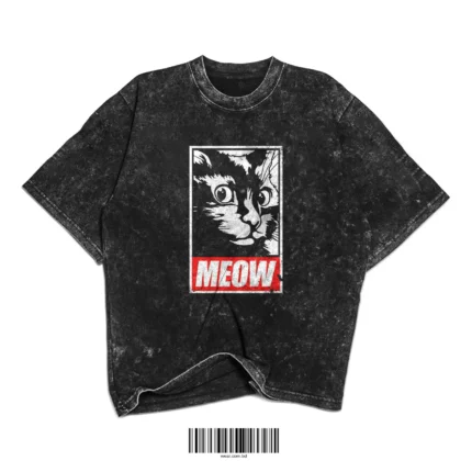 MEOW Cat Graphic Washed T-Shirt – Vintage Black