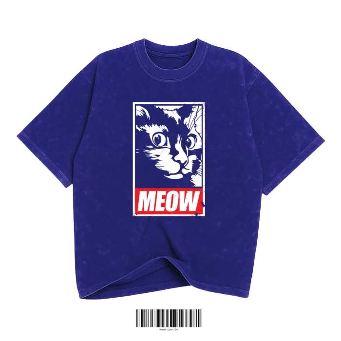 Meow Blue Washed Oversized T-Shirt - Image 1
