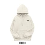Front view of a cream or off-white men's hoodie made of 350 GSM cotton fleece, featuring a small black 'W' logo on the chest.
