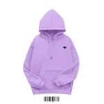 Front view of a lavender or light purple men's hoodie made of 350 GSM cotton fleece, featuring a small black 'W' logo on the chest.