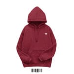 Front view of a rich maroon or burgundy men's hoodie made of 350 GSM cotton fleece, featuring a small white 'W' logo on the chest.
