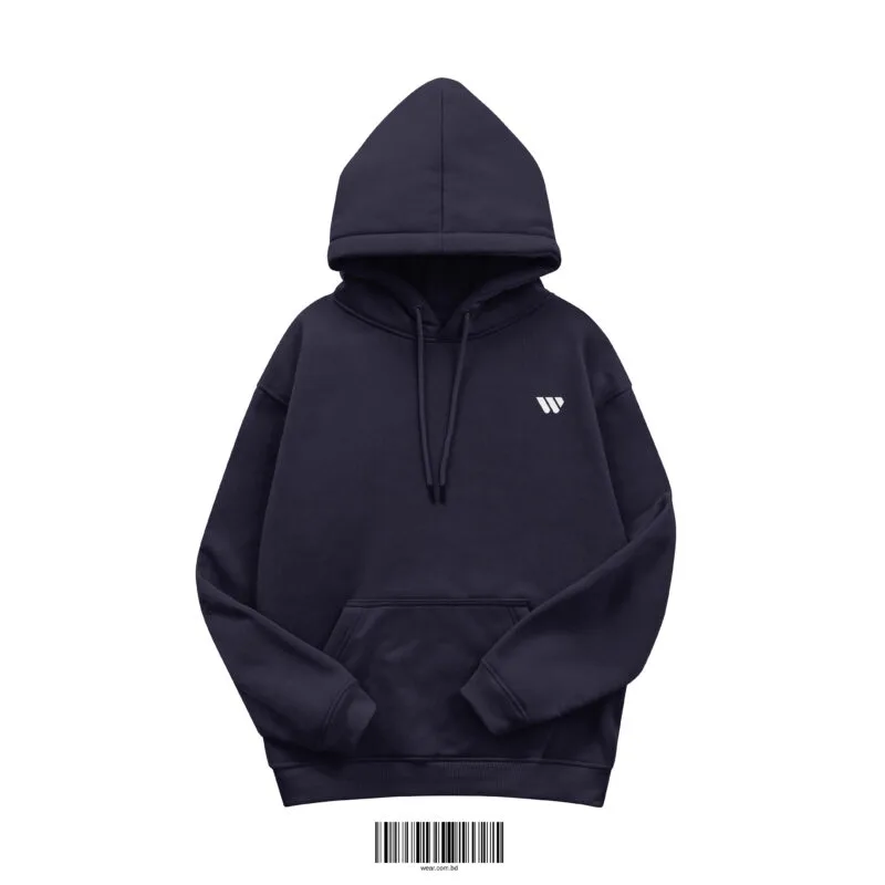 Men's 350 GSM Cotton Fleece Hoodie in Classic Navy Blue with white logo.