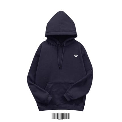 Men's 350 GSM Cotton Fleece Hoodie in Classic Navy Blue with white logo.