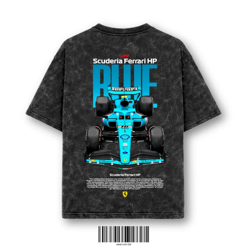 Turquoise Racing Edition Acid Wash Oversized T-Shirt