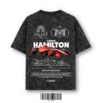 Acid wash black racing inspired oversized t-shirt 230 gsm cotton