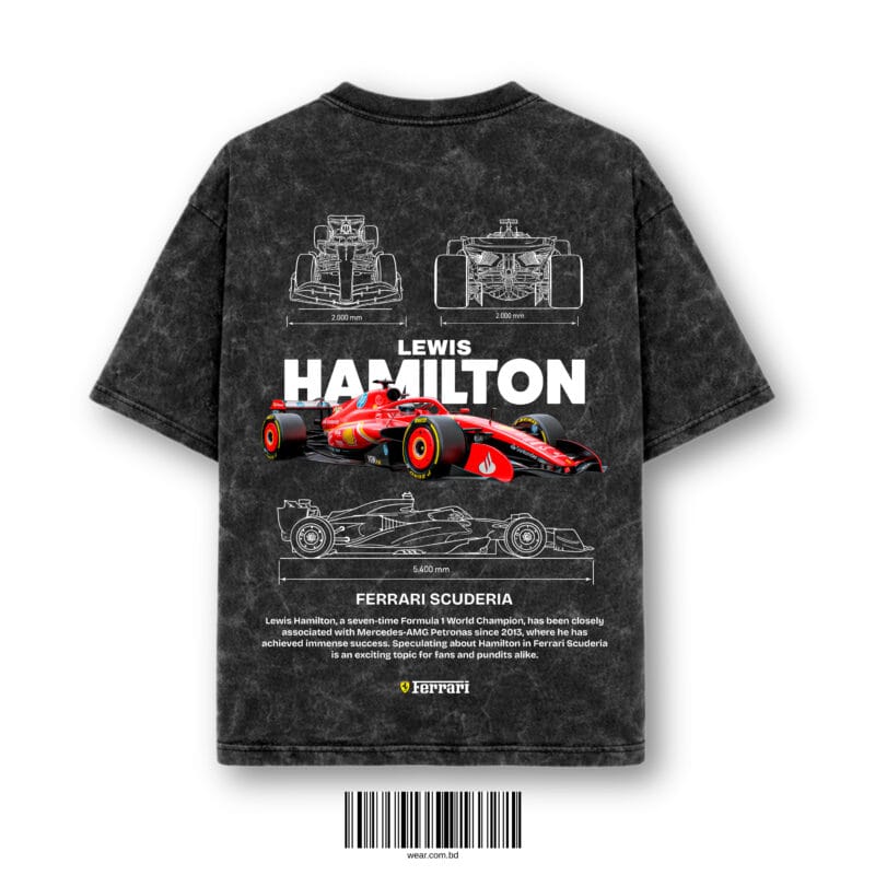 Acid wash black racing inspired oversized t-shirt 230 gsm cotton