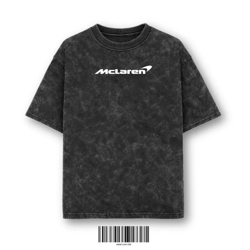Acid wash black racing inspired oversized t-shirt front design