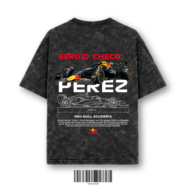 Acid wash black red racing inspired oversized t-shirt blueprint back print