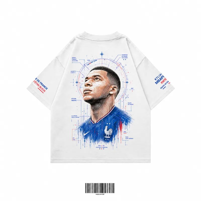 Mbappe Oversized T-Shirt back graphic blueprint portrait print KM10