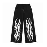 Tribal Flame baggy sweatpants in black with white flame graphics