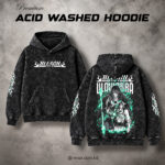 Premium black acid wash hoodie with contrasting graphic details by WEAR Bangladesh